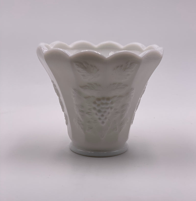 Vintage 'Paneled Grape' Flat Flower Pot in 'Milk Glass' image 0