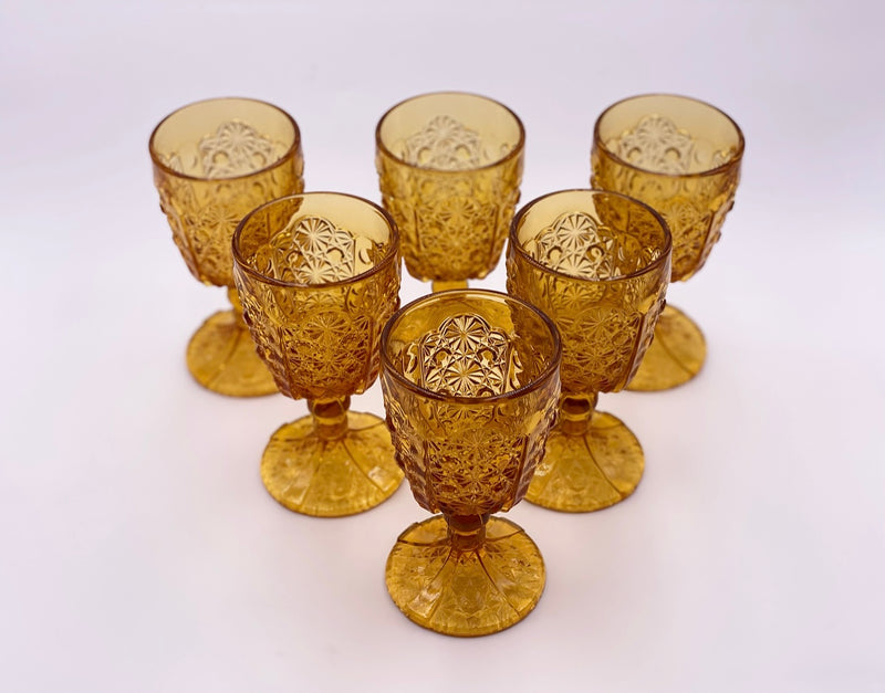 Vintage 'Daisy & Button Thumbprint Panel' Amber Goblet image 2
