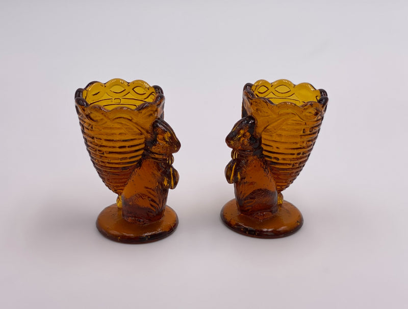 Vintage Set of (2) 'Amber' Bunny Rabbit Toothpick Holders (Egg Cups image 0