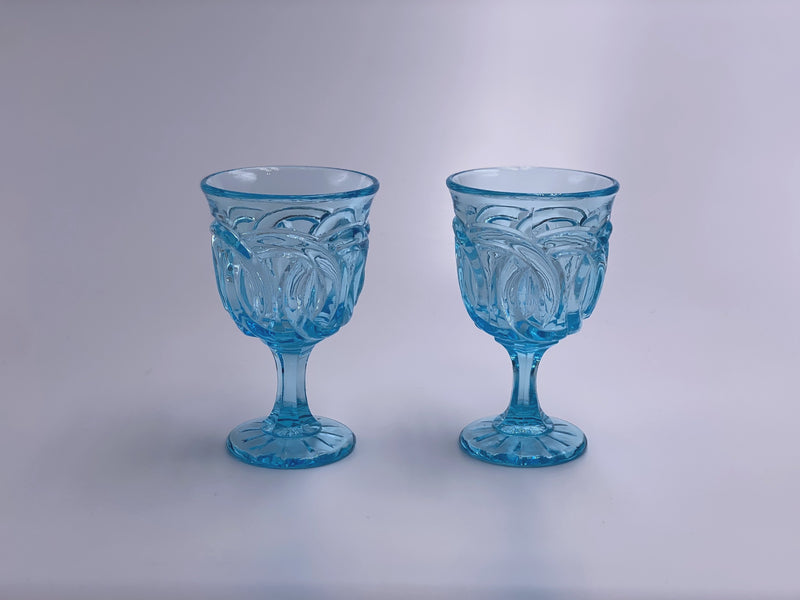 Vintage 'Double Wedding Ring' Light Blue Wine Glass image 0