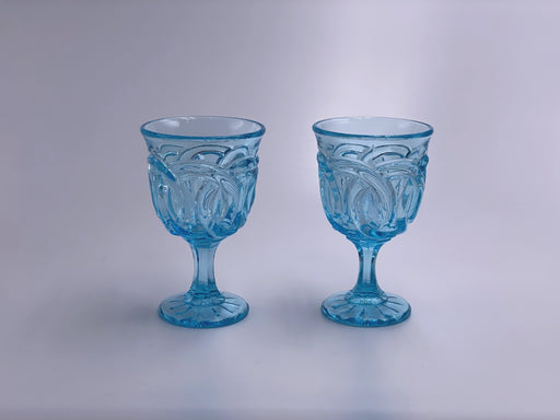 Vintage 'Double Wedding Ring' Light Blue Wine Glass image 0