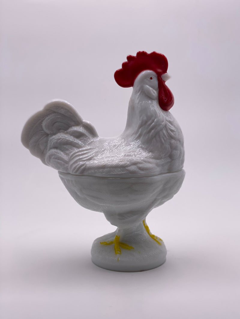 Vintage 'Rooster' Covered Dish' in 'Milk Glass' image 0