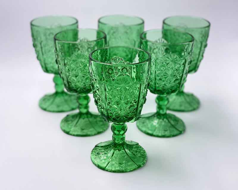 Vintage 'Daisy & Button Thumbprint Panel' Green Goblet image 1