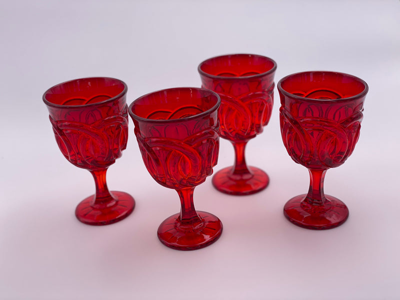 Vintage 'Double Wedding Ring' Ruby Red Wine Glass image 0