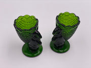 Vintage Set of (2) 'Green' Bunny Rabbit Toothpick Holders (Egg Cups) image 1