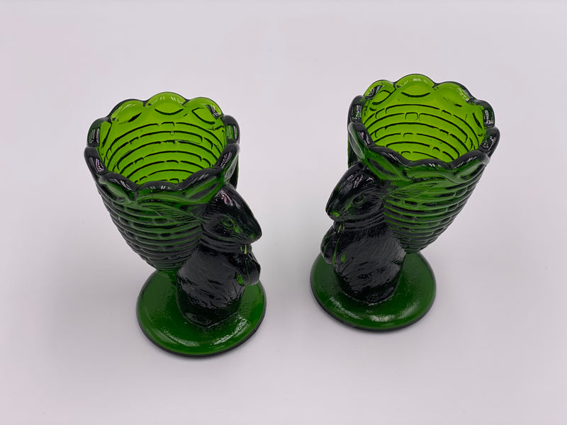 Vintage Set of (2) 'Green' Bunny Rabbit Toothpick Holders (Egg Cups) image 1