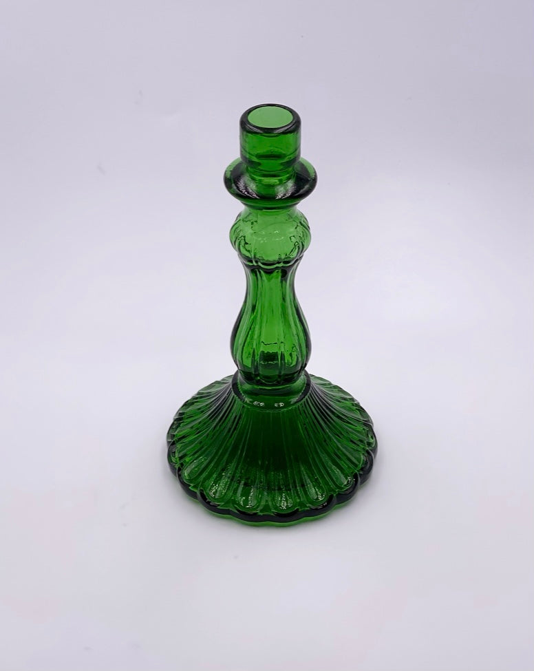 Vintage Glass Candlestick in 'Green' image 1