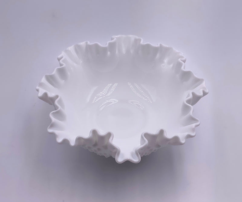 Vintage Fenton 'Hobnail' Ruffled Bowl in 'Milk White' image 0