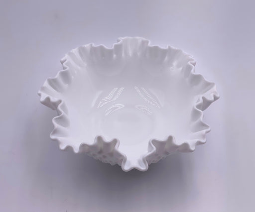 Vintage Fenton 'Hobnail' Ruffled Bowl in 'Milk White' image 0