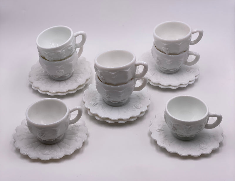 Vintage 'Paneled Grape' Teacup & Saucer in 'Milk Glass' image 0