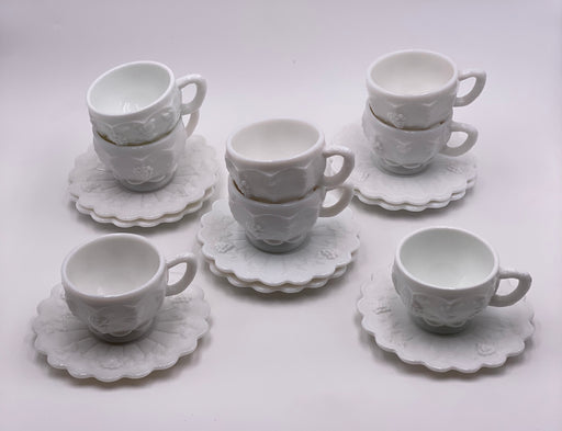 Vintage 'Paneled Grape' Teacup & Saucer in 'Milk Glass' image 0