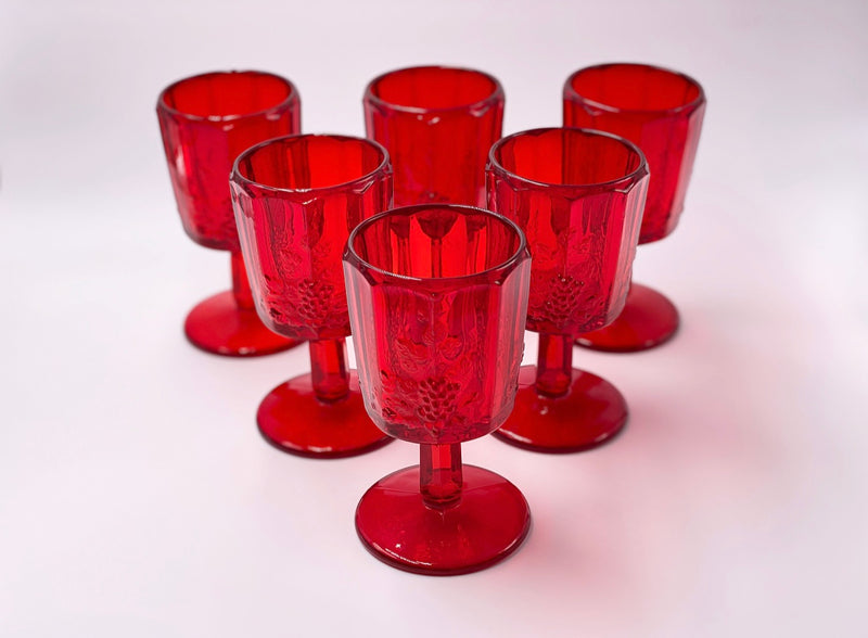 Vintage 'Panel Grape' Ruby Red Goblet image 1