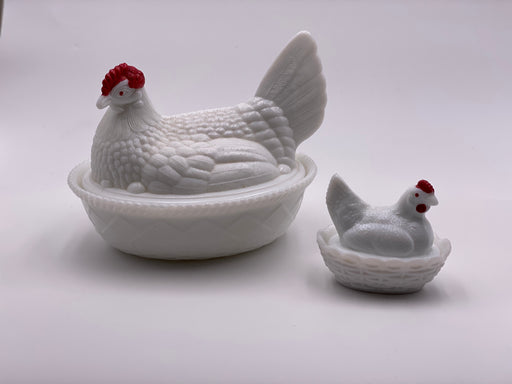 Vintage 'Hen on Nest' in Decorated Milk Glass image 1