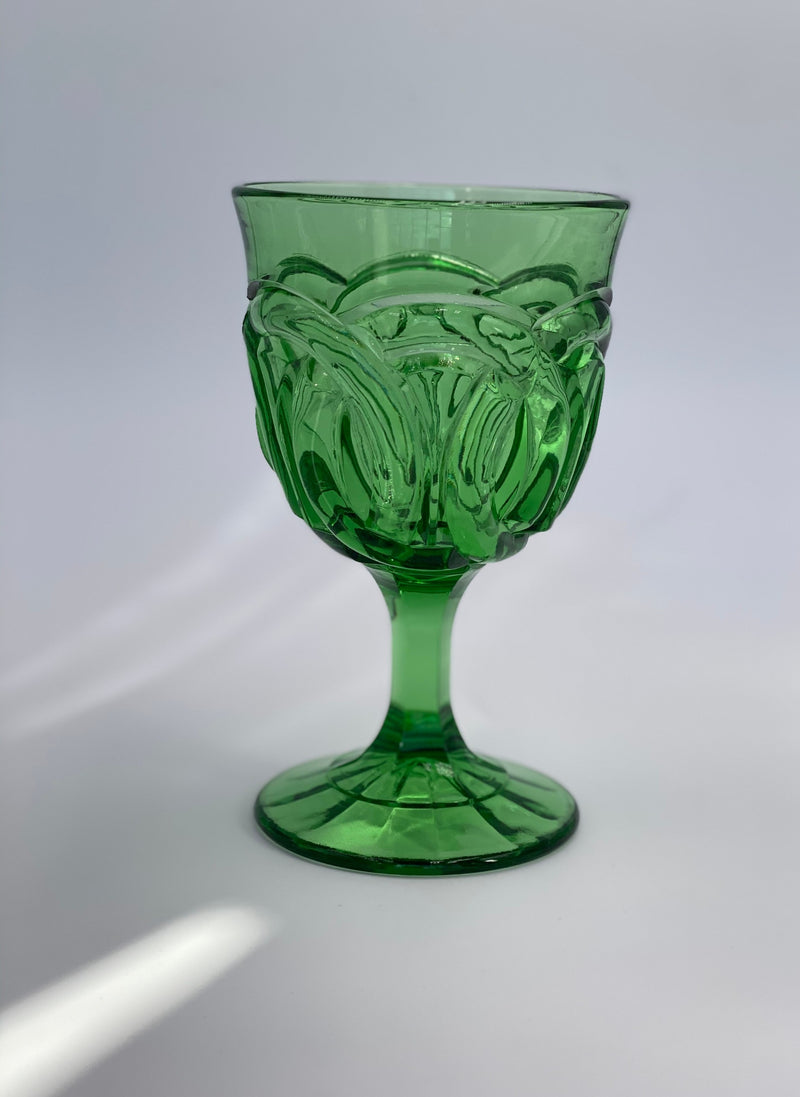 Vintage 'Double Wedding Ring' Green Goblet image 0