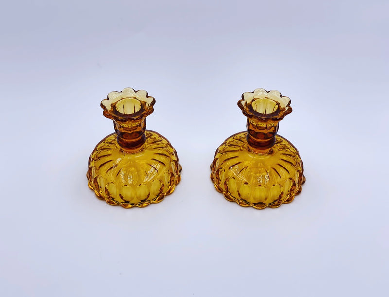Vintage 'Thumbprint' Colonial Candlesticks in 'Amber' (Set of Two) image 1