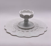 Vintage 'Paneled Grape' Scalloped Cake Stand in 'Milk Glass' image 1