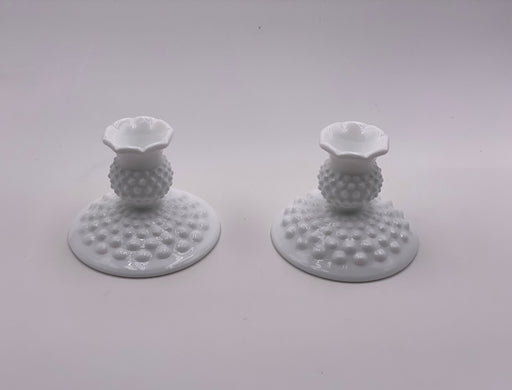 Vintage Fenton 'Hobnail' Candlestick Holders in 'Milk White' (Set of Two) image 0