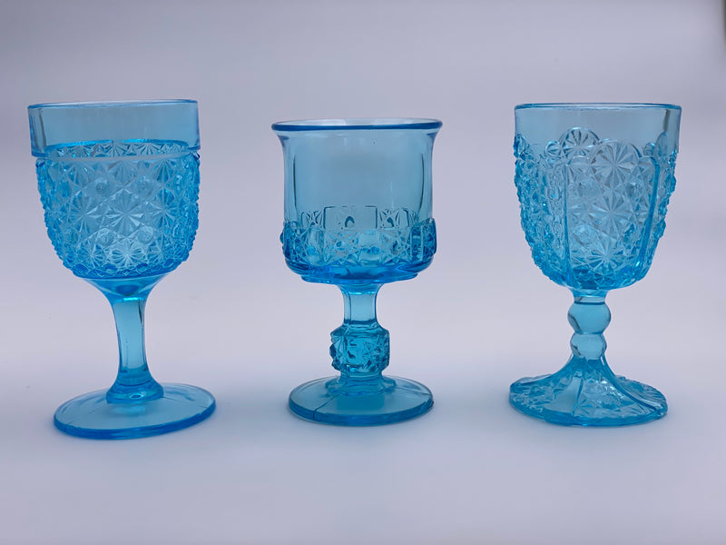 Vintage 'Daisy & Cube Stars & Bars' Light Blue Goblet image 1