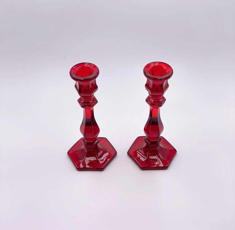 Mosser Glass 'Candlestick' in 'Red' (Set of two) image 1
