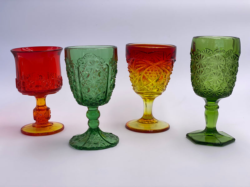 Vintage 'Daisy & Button Thumbprint Panel' Green Goblet image 1