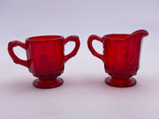 Vintage 'Panel Grape' Sugar & Creamer Set in Ruby Red image 1