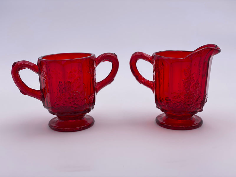 Vintage 'Panel Grape' Sugar & Creamer Set in Ruby Red image 1