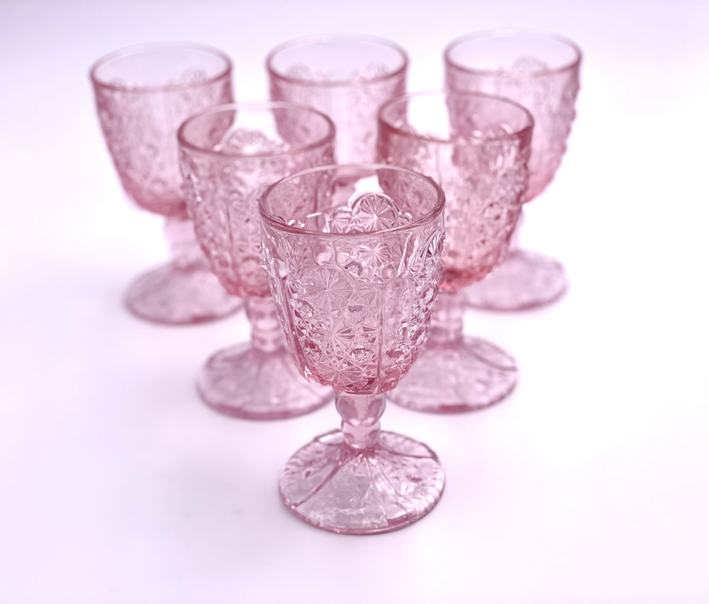 Vintage 'Daisy & Button Thumbprint Panel' Pink Goblet image 0