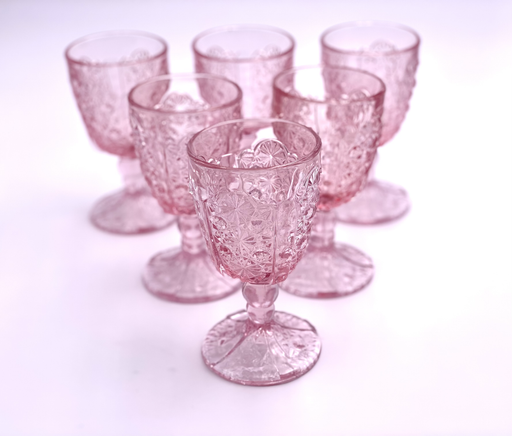 Vintage 'Daisy & Button Thumbprint Panel' Pink Goblet image 0