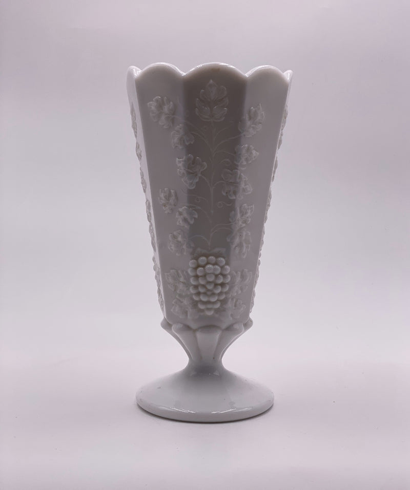 Vintage 'Paneled Grape' Flower Vase in 'Milk Glass' image 0