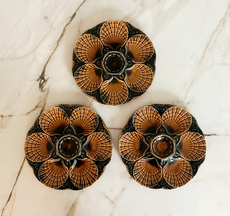 Vintage Majolica 'Brown & Green' Oyster Plate image 0