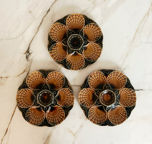 Vintage Majolica 'Brown & Green' Oyster Plate image 0