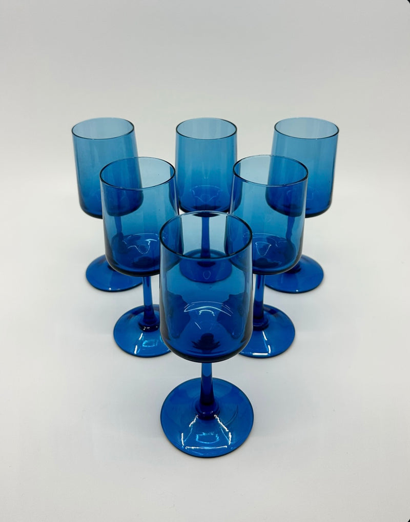 Vintage 'Murano Glass' Wine Glasses in 'Azure Blue' (Set of Six) image 0