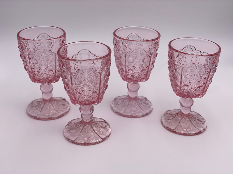 Vintage 'Daisy & Button Thumbprint Panel' Pink Goblet image 3