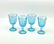 Set of (4) Vintage 'Daisy & Button Thumbprint Panel' Light Blue Wine Glasses image 2