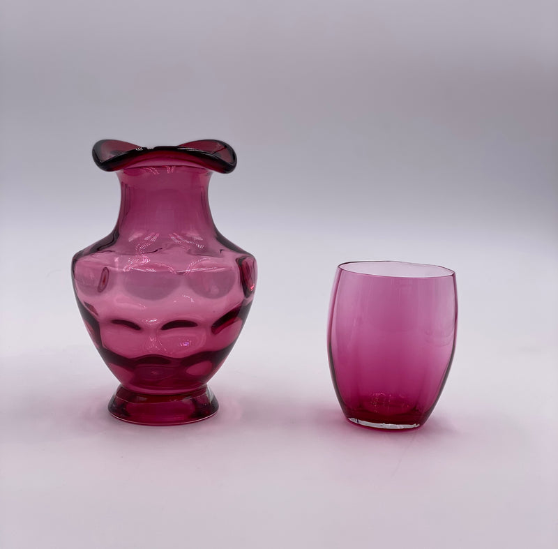 Vintage 'Fenton' Vase & Cup in 'Cranberry' (Duo) image 0