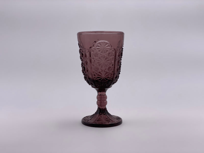 Vintage 'Daisy & Button Thumbprint Panel' Amethyst Wine Glass image 0