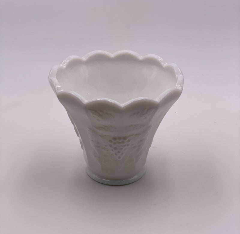 Vintage 'Paneled Grape' Flat Flower Pot in 'Milk Glass' image 2