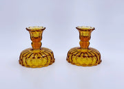 Vintage 'Thumbprint' Colonial Candlesticks in 'Amber' (Set of Two) image 0