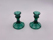 Vintage Glass Candlesticks in Juniper Green (Set of Two) image 2