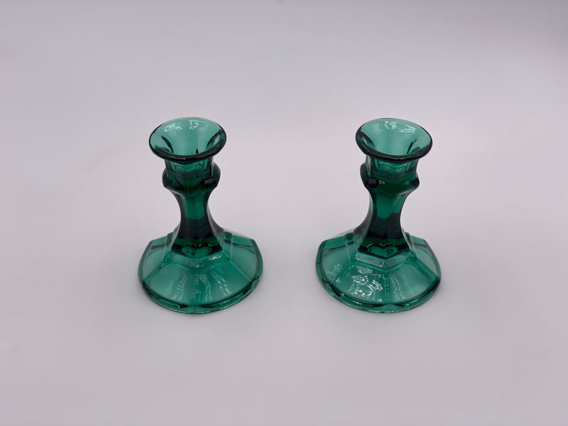 Vintage Glass Candlesticks in Juniper Green (Set of Two) image 2