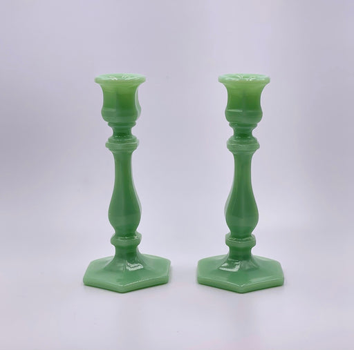 Glass ‘Candlesticks' in 'Jadeite' (Set of two) image 0