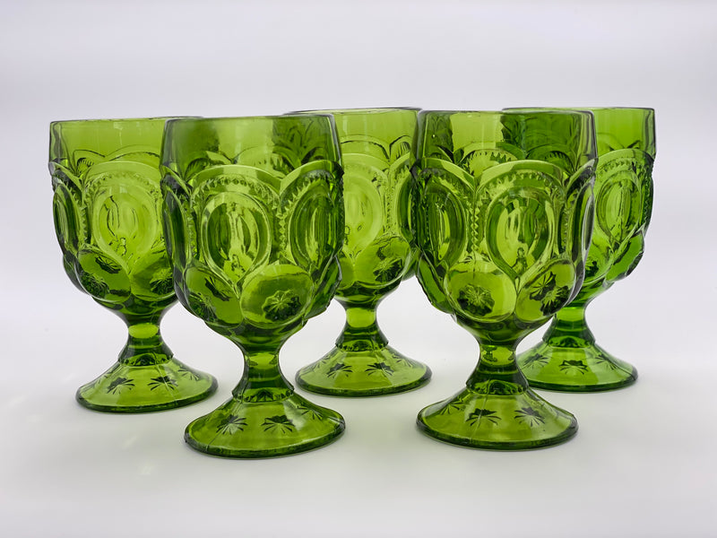 Vintage 'Moon & Stars' Avocado Green Goblet image 0