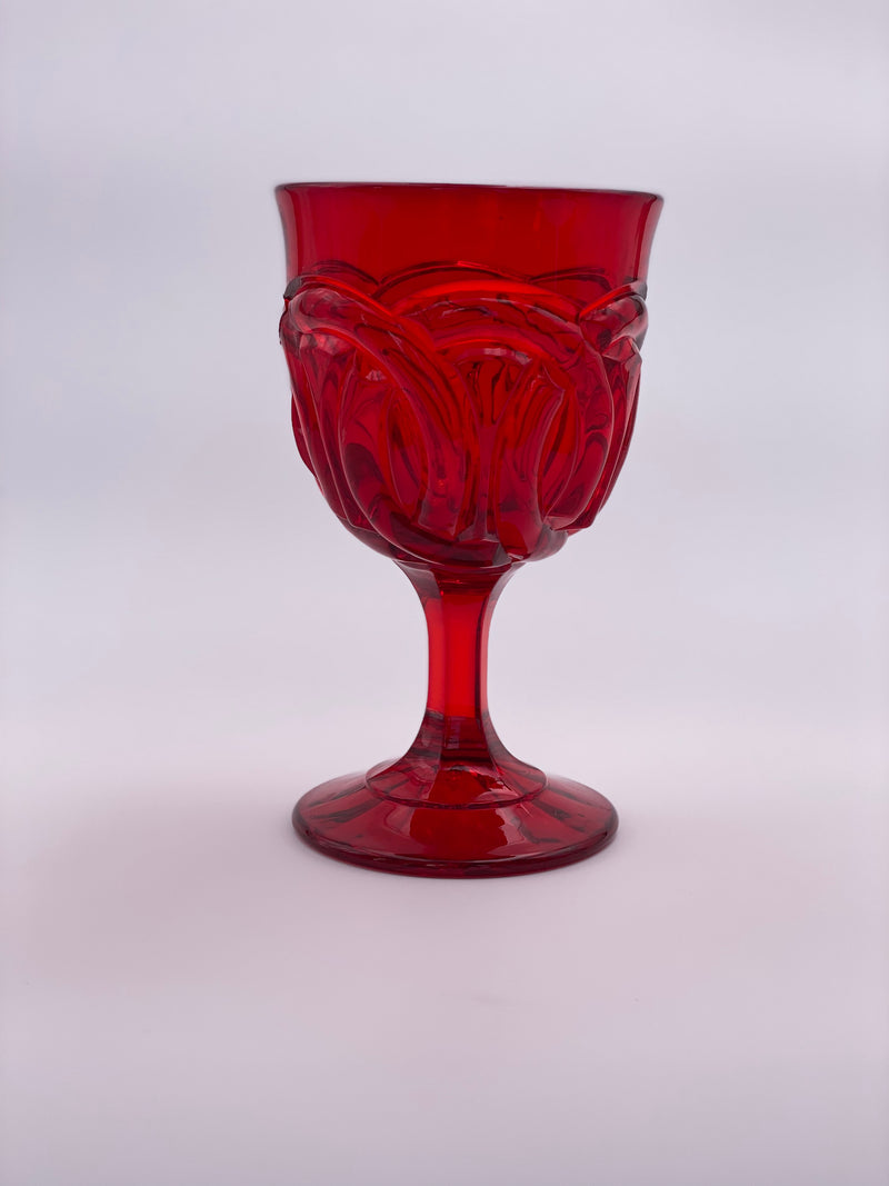 Vintage 'Double Wedding Ring' Ruby Red Goblet image 0