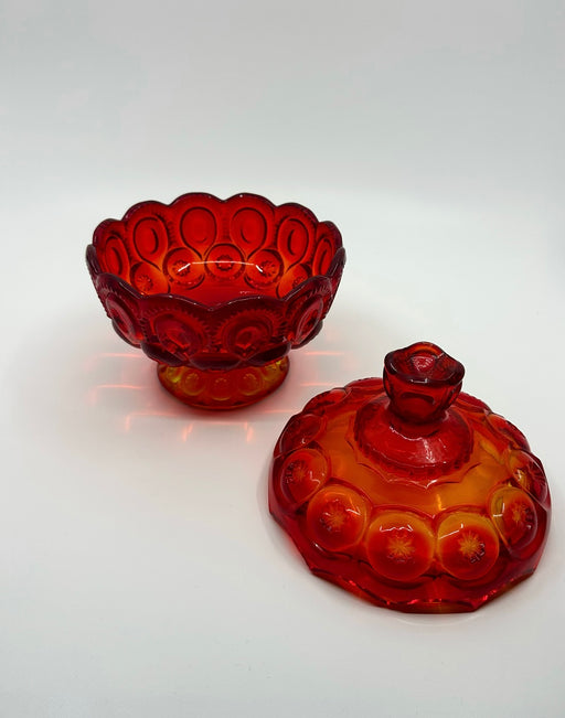 Vintage 'Moon & Stars' Covered Compote in 'Amberina' image 1