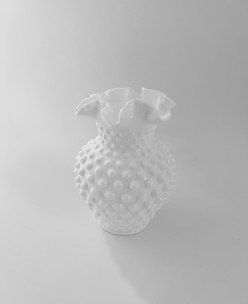 Vintage 'Fenton' Hobnail Milk Glass 'Ruffled' Vase image 0