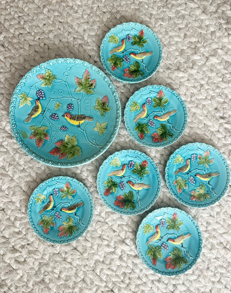 Vintage Majolica 'Birds & Grapes'  (Set of 7) image 0