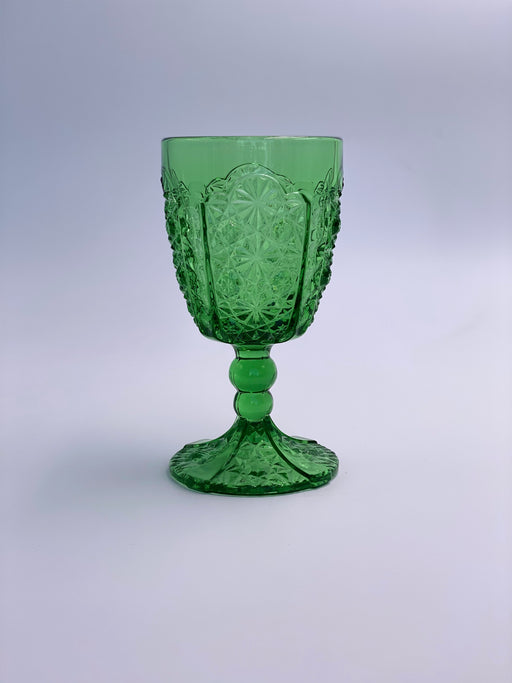 Vintage 'Daisy & Button Thumbprint Panel' Green Goblet image 0
