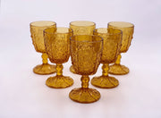 Vintage 'Daisy & Button Thumbprint Panel' Amber Goblet image 1