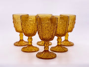 Vintage 'Daisy & Button Thumbprint Panel' Amber Goblet image 0