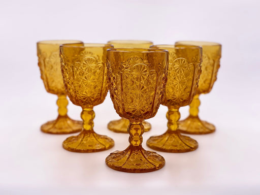 Vintage 'Daisy & Button Thumbprint Panel' Amber Goblet image 0